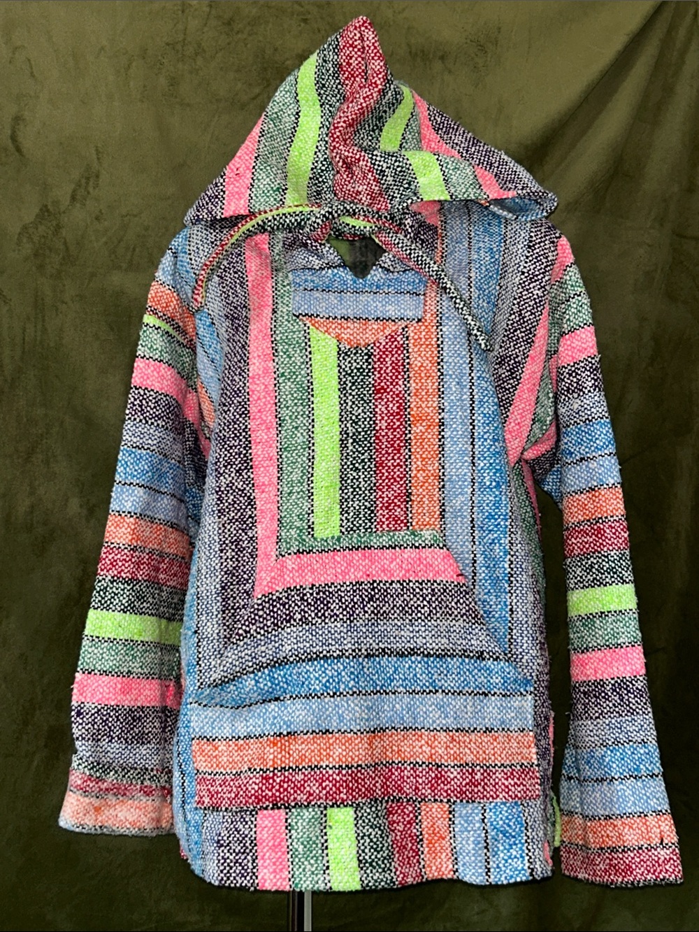 Earthbound Multi-Stripe Hooded Baja Jacket - Pink, Blue, Green, Orange, Black